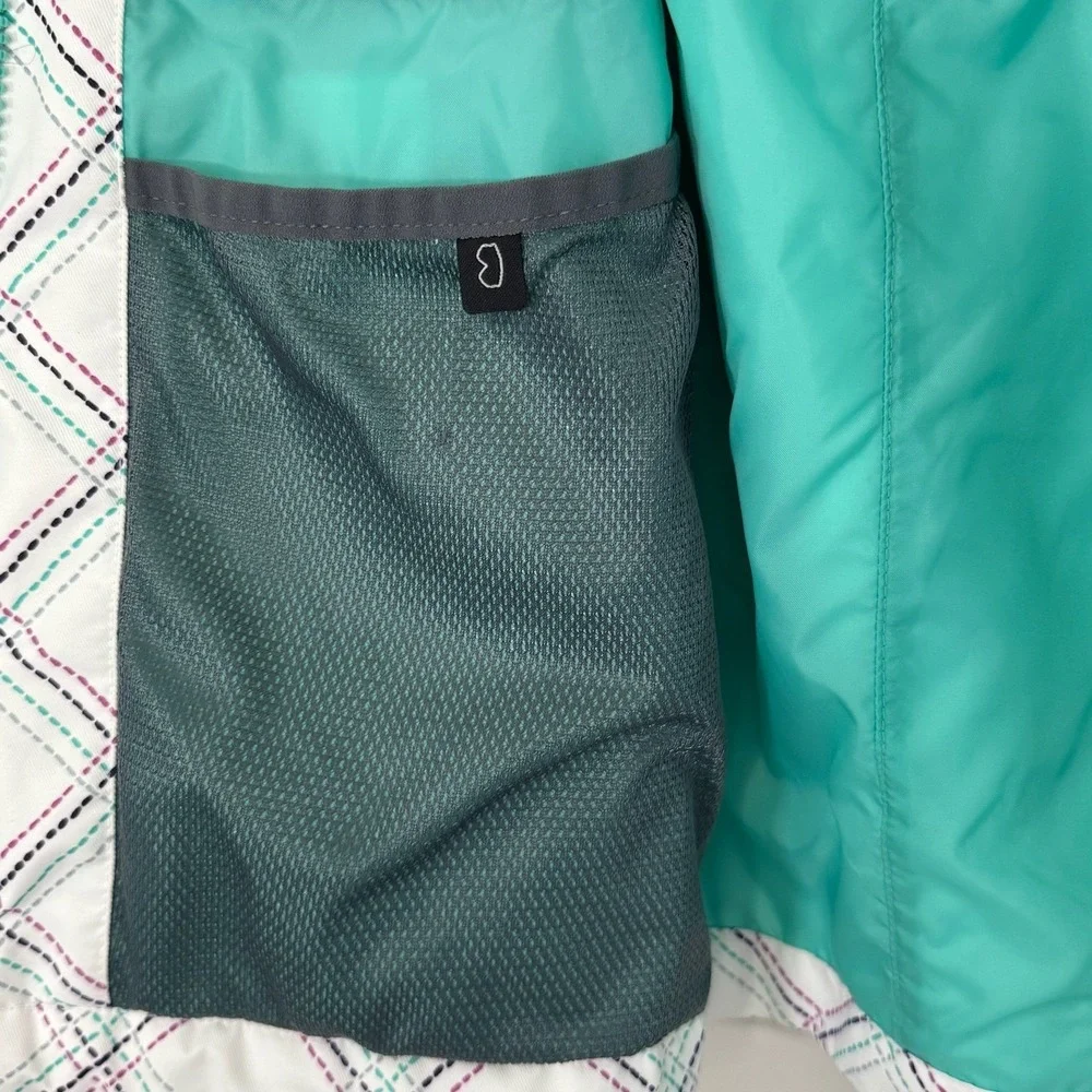 Columbia Omni Tech Interchange White Teal Plaid Softshell Jacket‎ Girl's Medium